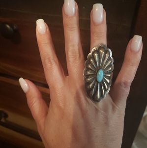 Genuine Turquoise & Sterling silver ring size 7.5